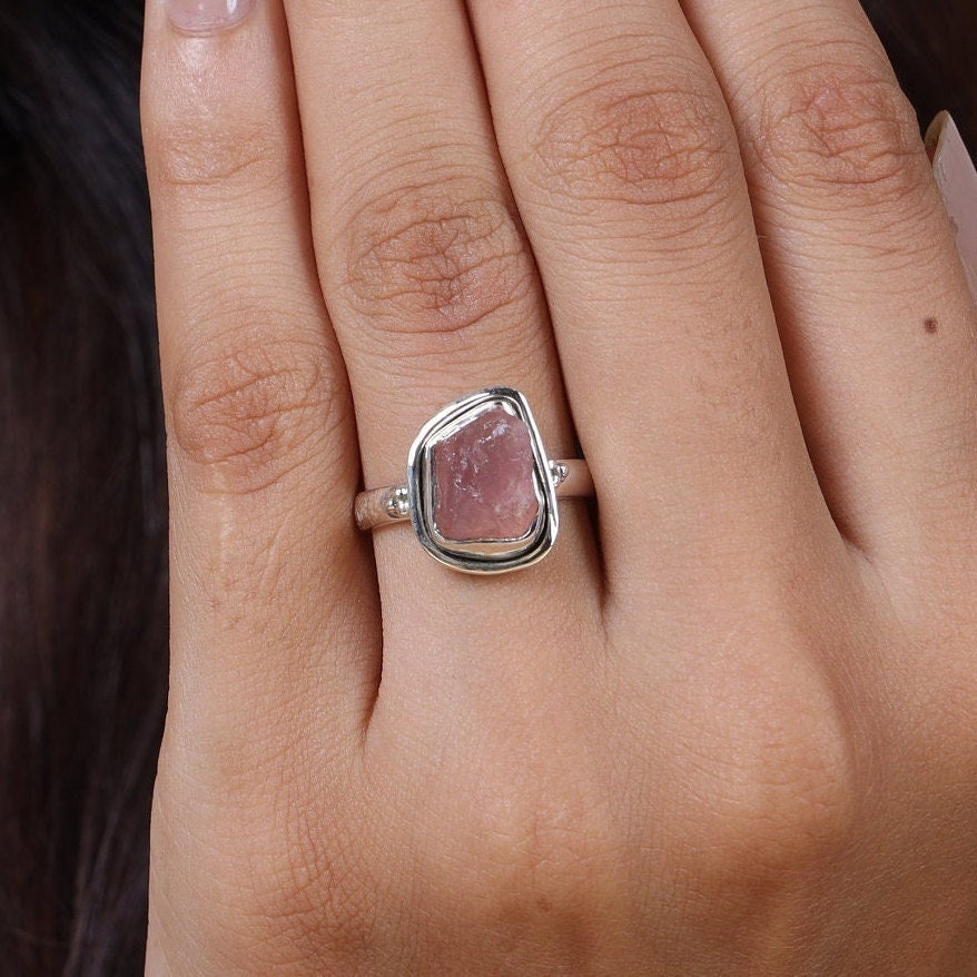 Raw Rose Quartz Sterling Silver Ring