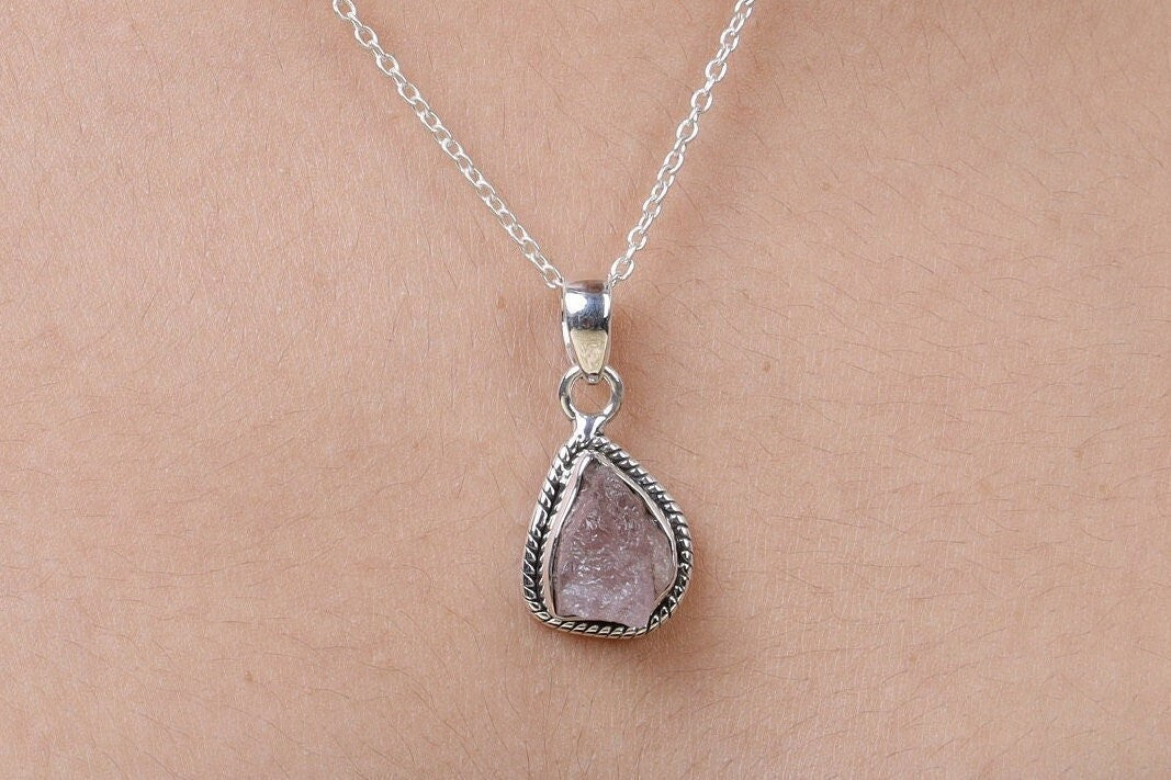 Raw Rose Quartz Sterling Silver Pendant