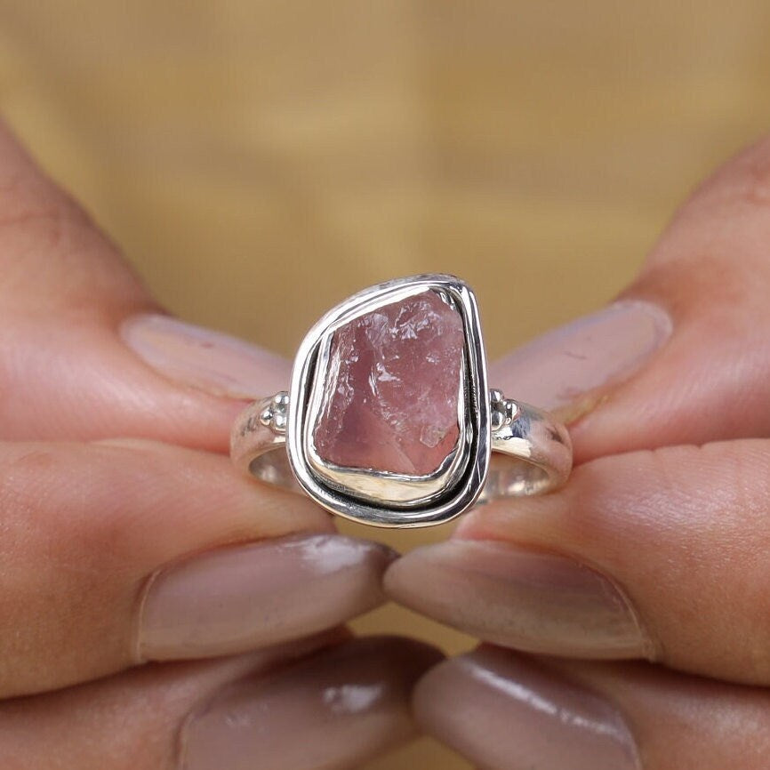 Raw Rose Quartz Sterling Silver Ring