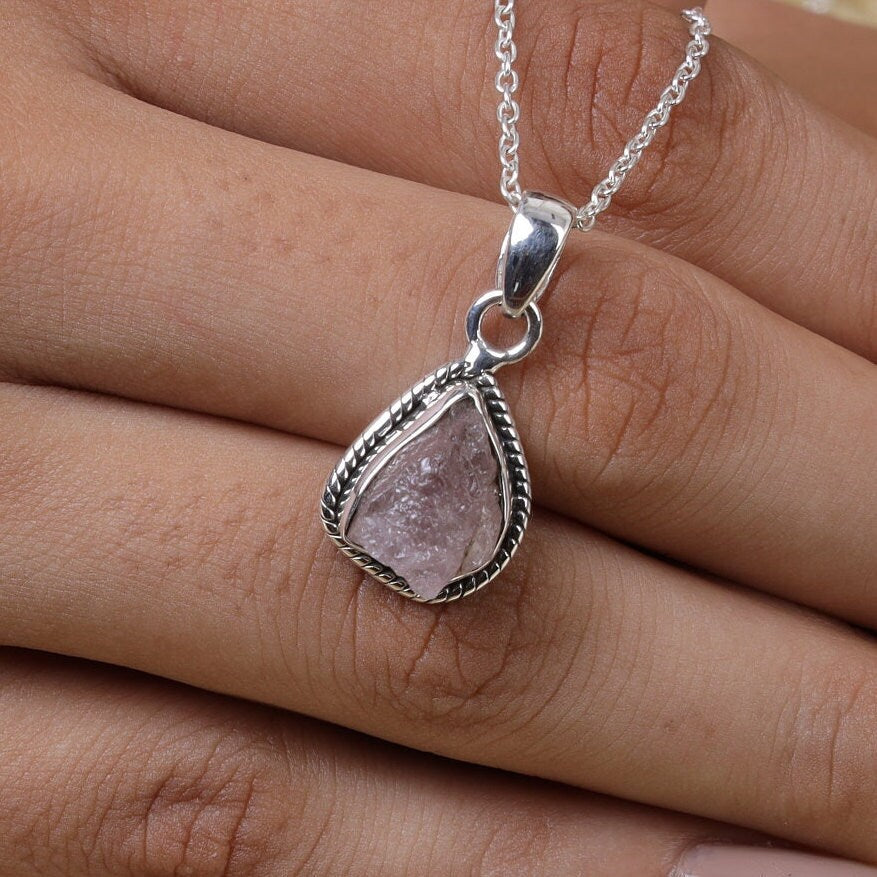 Raw Rose Quartz Sterling Silver Pendant