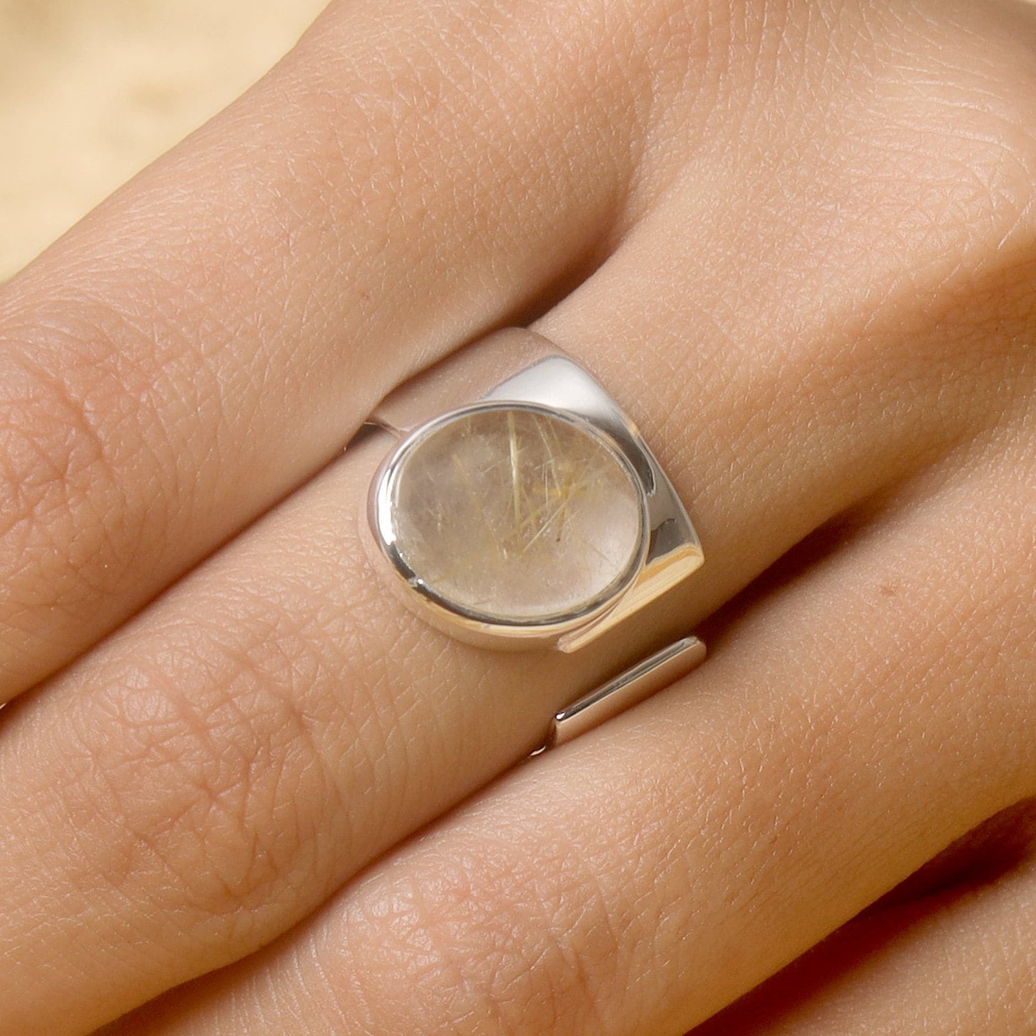 Golden Rutile Quartz Sterling Silver Ring