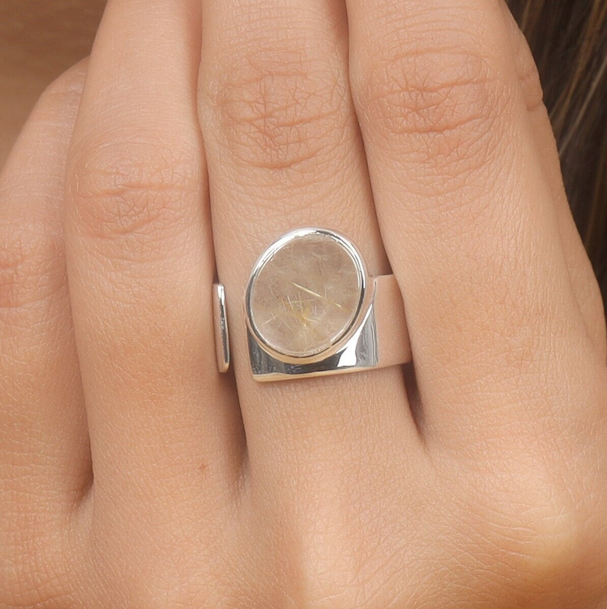 Golden Rutile Quartz Sterling Silver Ring