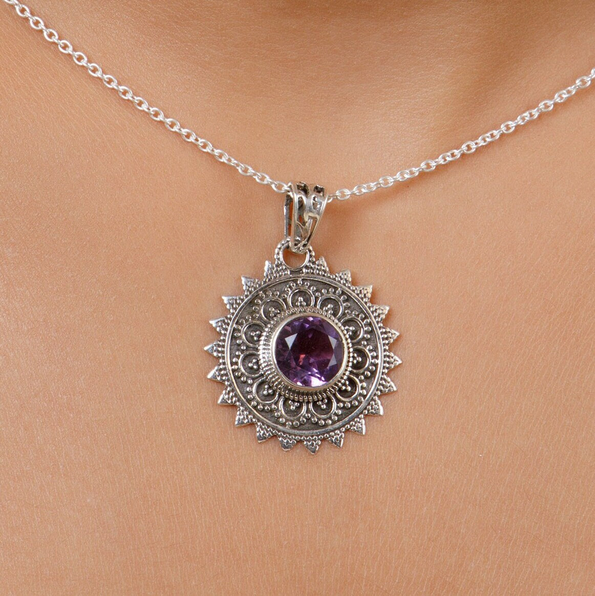 Purple Amethyst Sterling Silver Pendant