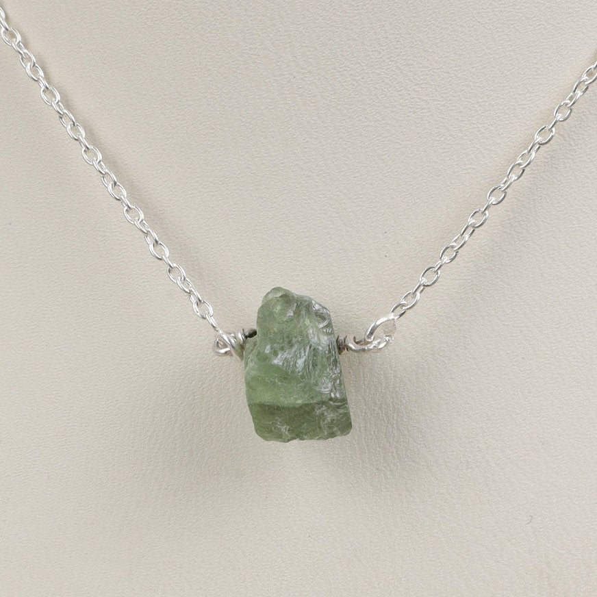 Raw Peridot Sterling Silver Necklace