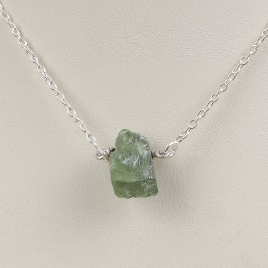 Raw Peridot Sterling Silver Necklace