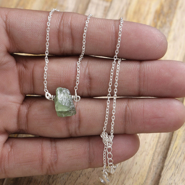 Raw Peridot Pendant, 925 Sterling Silver Necklace, August Birthstone Pendant, Handmade Necklace, Pendant With Chain, Crystal Silver Jewelry