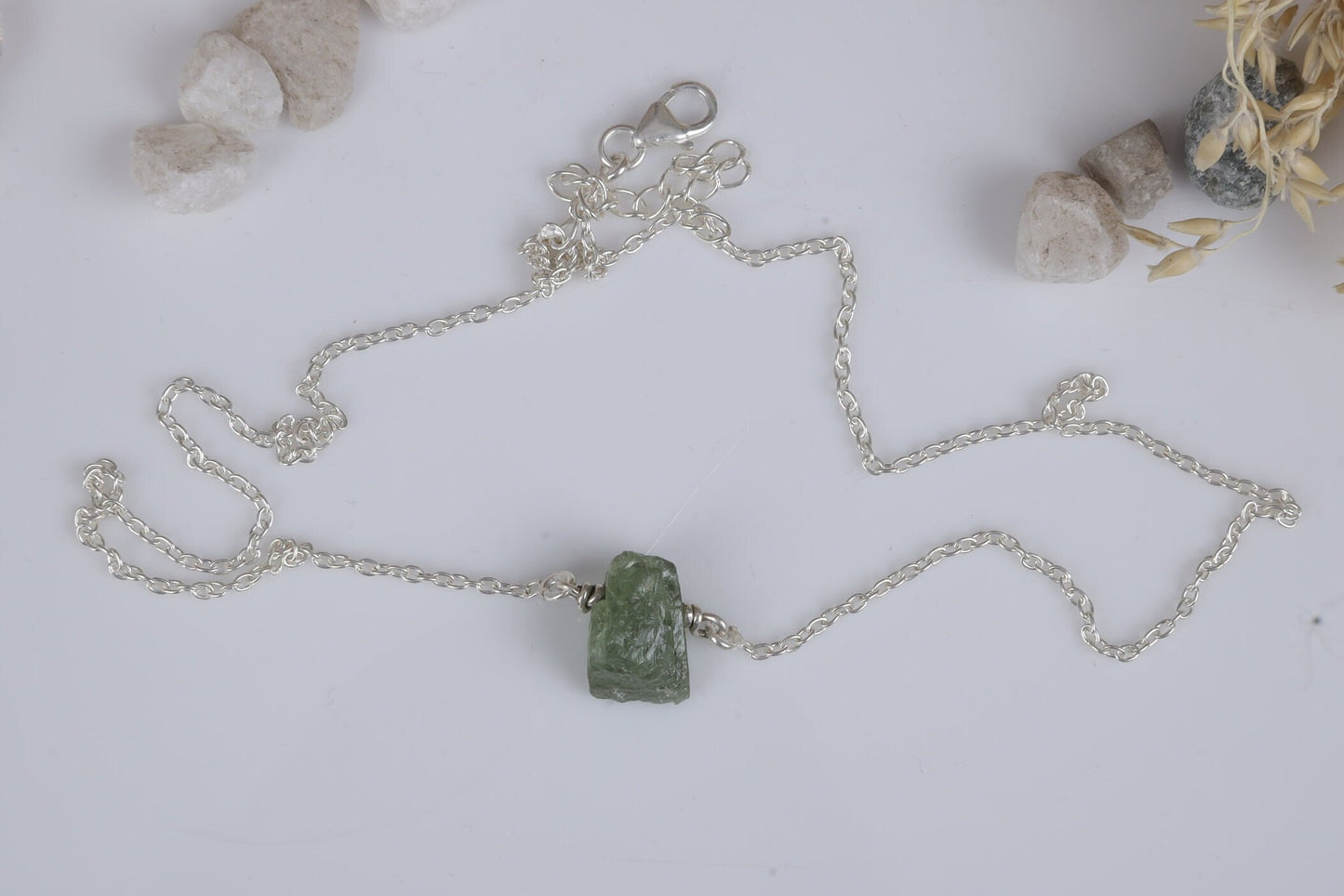 Raw Peridot Sterling Silver Necklace