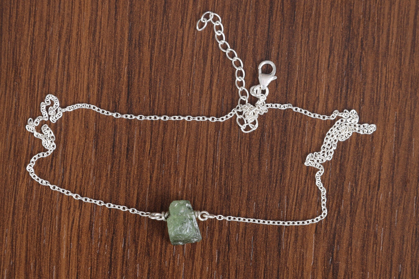 Raw Peridot Sterling Silver Necklace