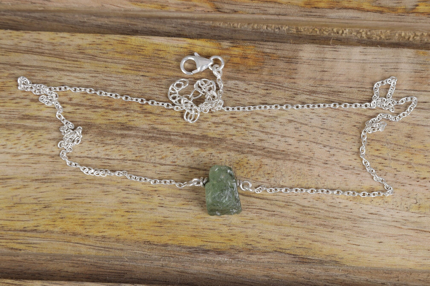 Raw Peridot Sterling Silver Necklace