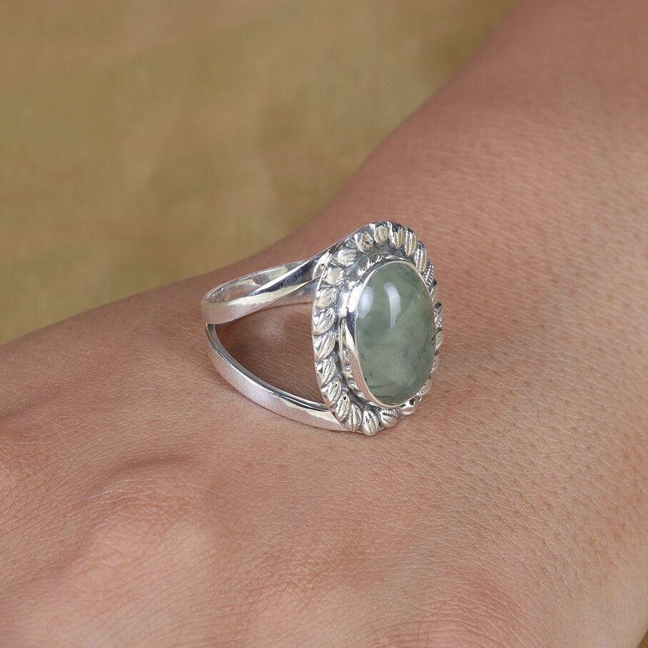 Prehnite Sterling Silver Ring