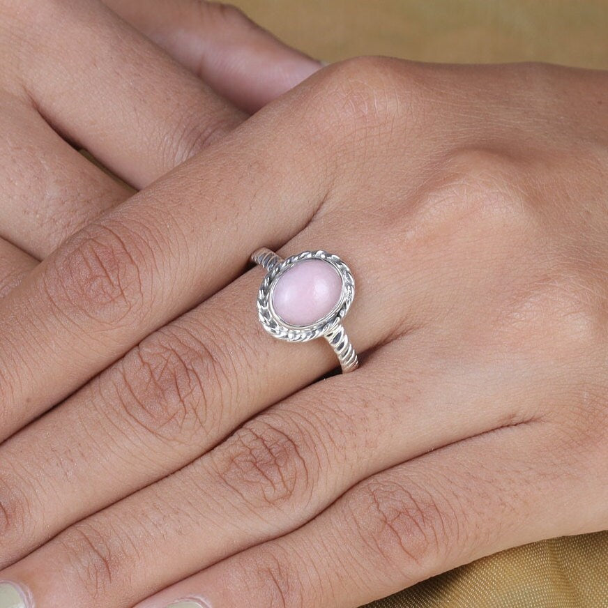 Pink Opal Sterling Silver Ring