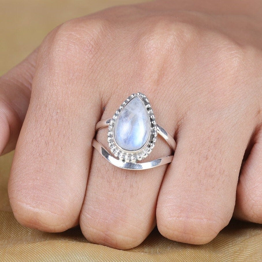 Rainbow Moonstone Sterling Silver Ring