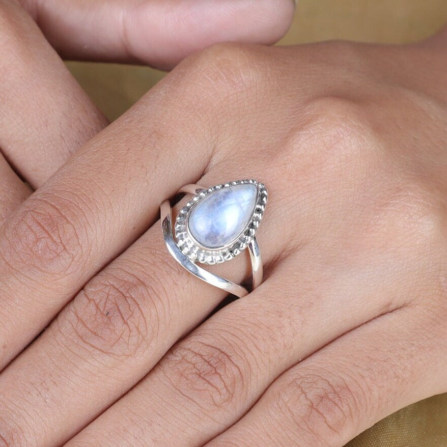 Rainbow Moonstone Sterling Silver Ring