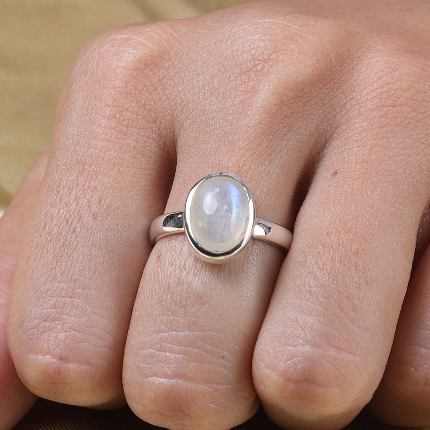 Rainbow Moonstone Sterling Silver Ring