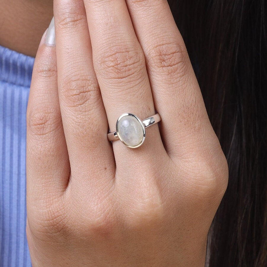 Rainbow Moonstone Sterling Silver Ring