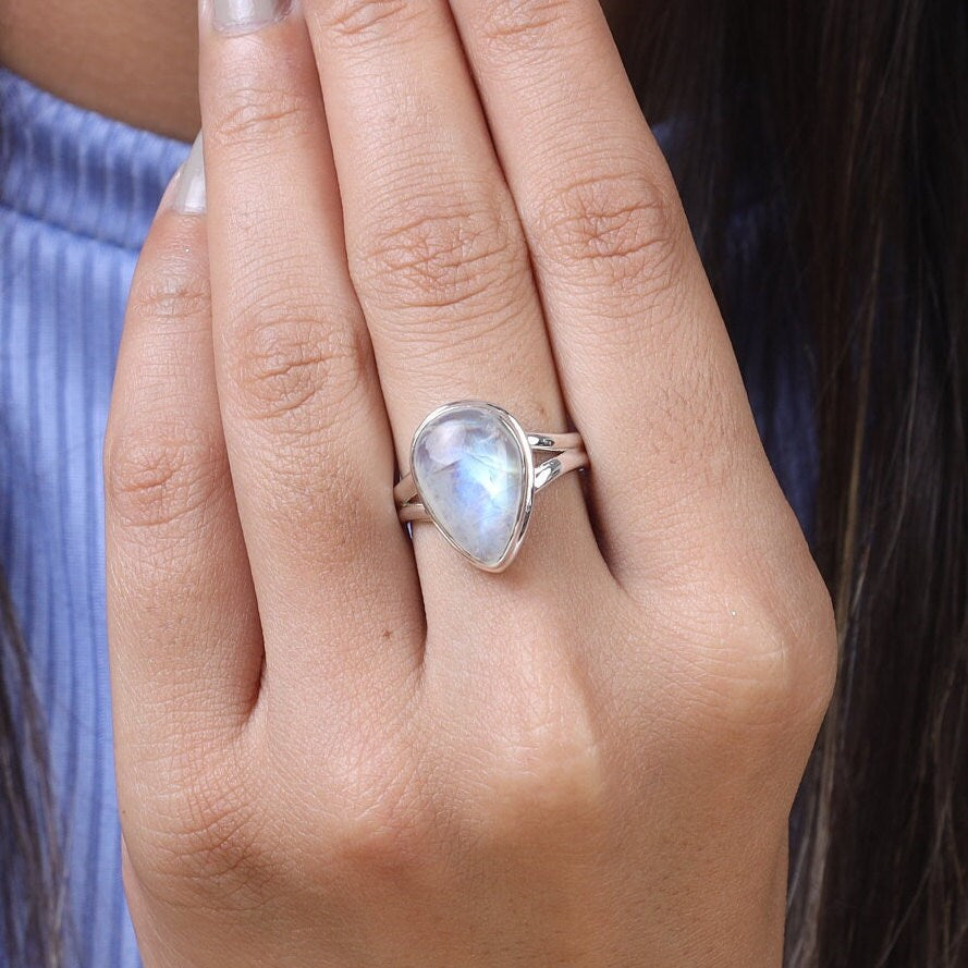 Rainbow Moonstone Sterling Silver Ring