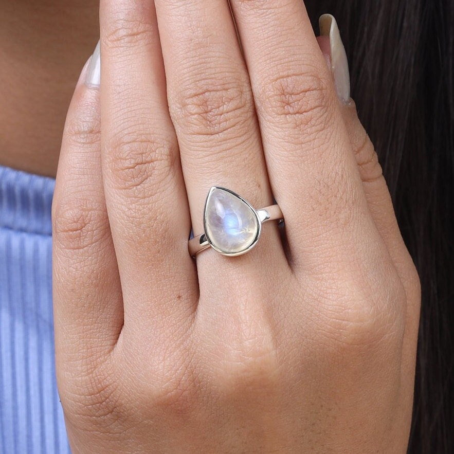 Rainbow Moonstone Sterling Silver Ring