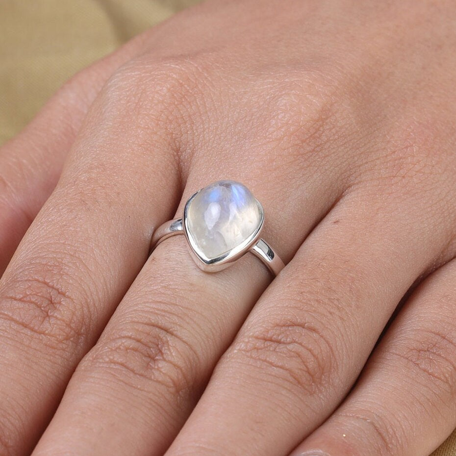 Rainbow Moonstone Sterling Silver Ring