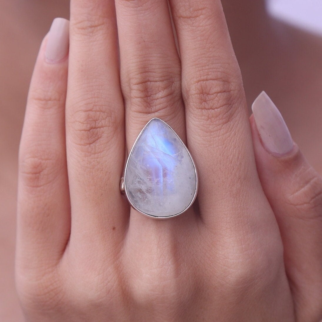 Rainbow Moonstone Sterling Silver Ring