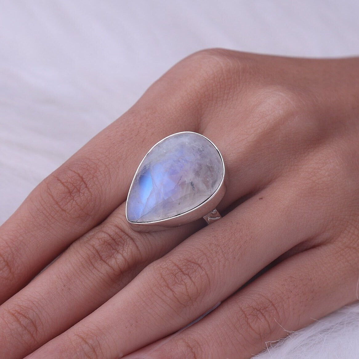 Rainbow Moonstone Sterling Silver Ring