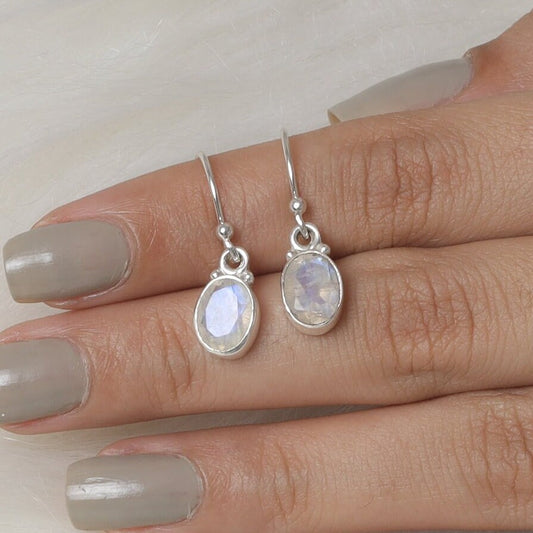 Rainbow Moonstone Sterling Silver Earrings