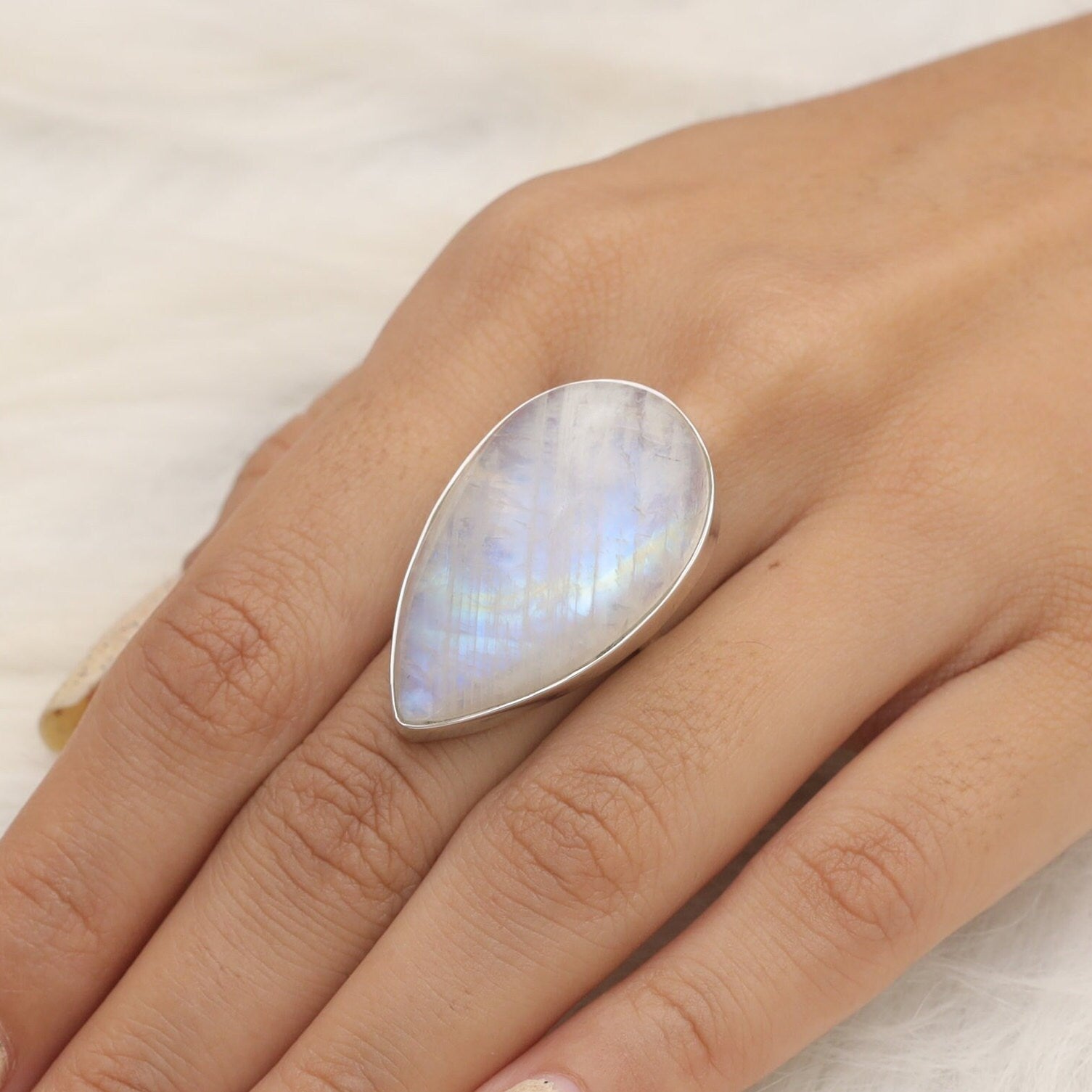 Rainbow Moonstone Sterling Silver Ring