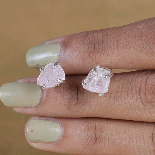 Raw Rose Quartz Sterling Silver Stud Earrings