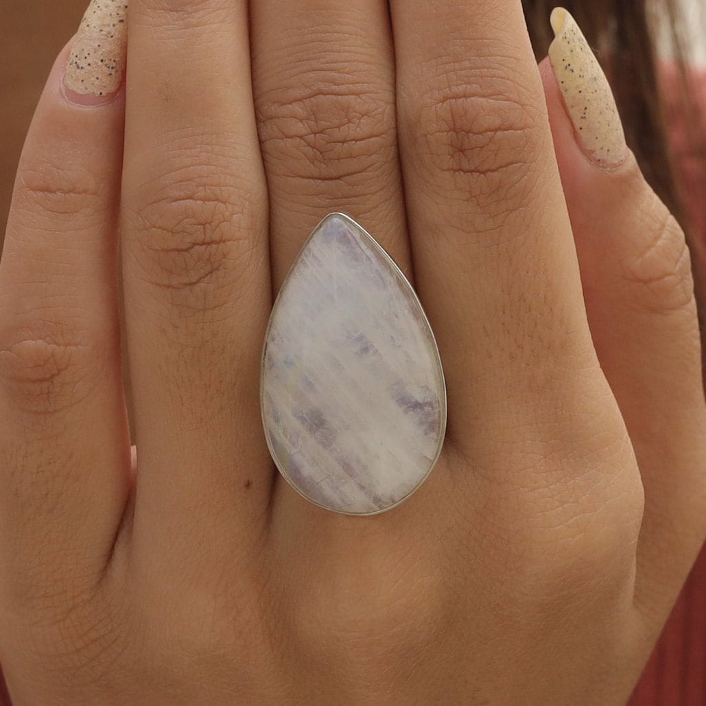 Rainbow Moonstone Sterling Silver Ring