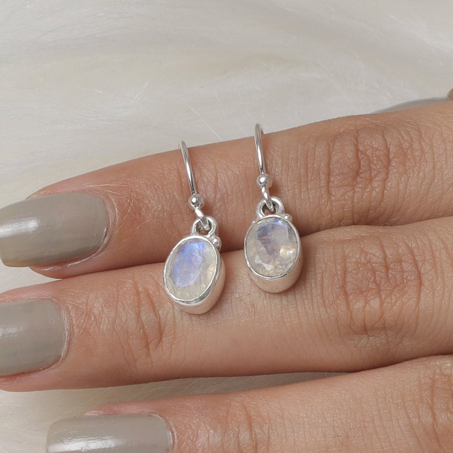 Rainbow Moonstone Sterling Silver Earrings