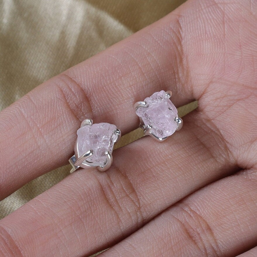 Raw Rose Quartz Sterling Silver Stud Earrings