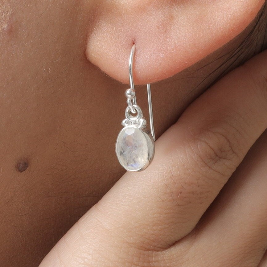 Rainbow Moonstone Sterling Silver Earrings