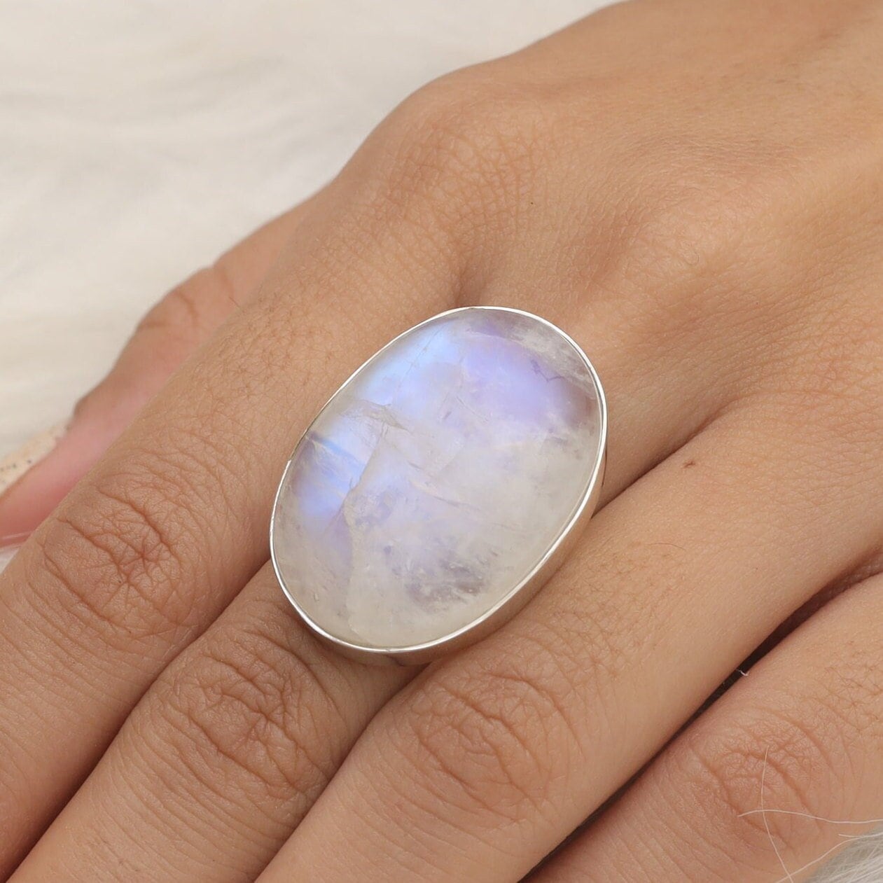 Rainbow Moonstone Sterling Silver Ring