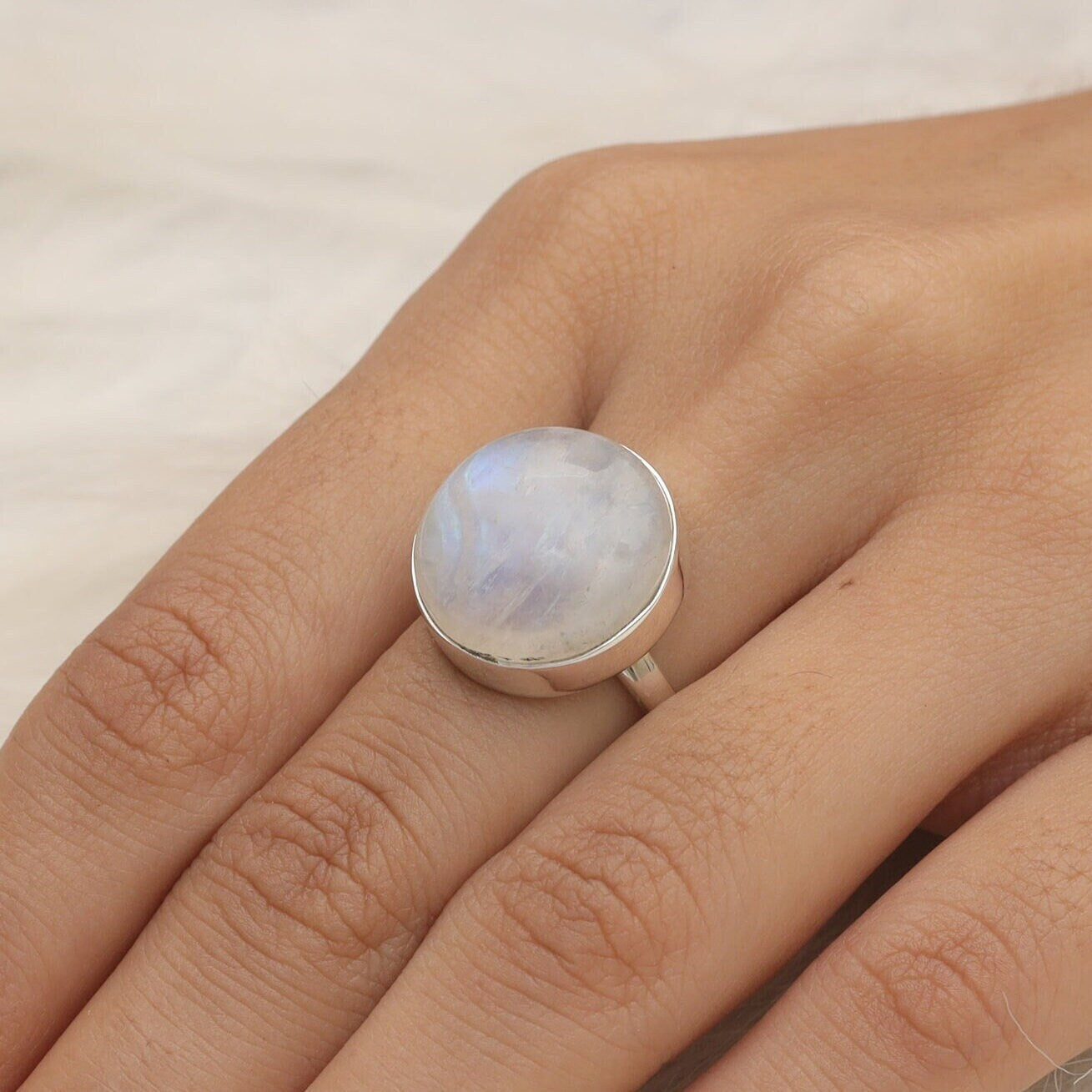 Rainbow Moonstone Sterling Silver Ring