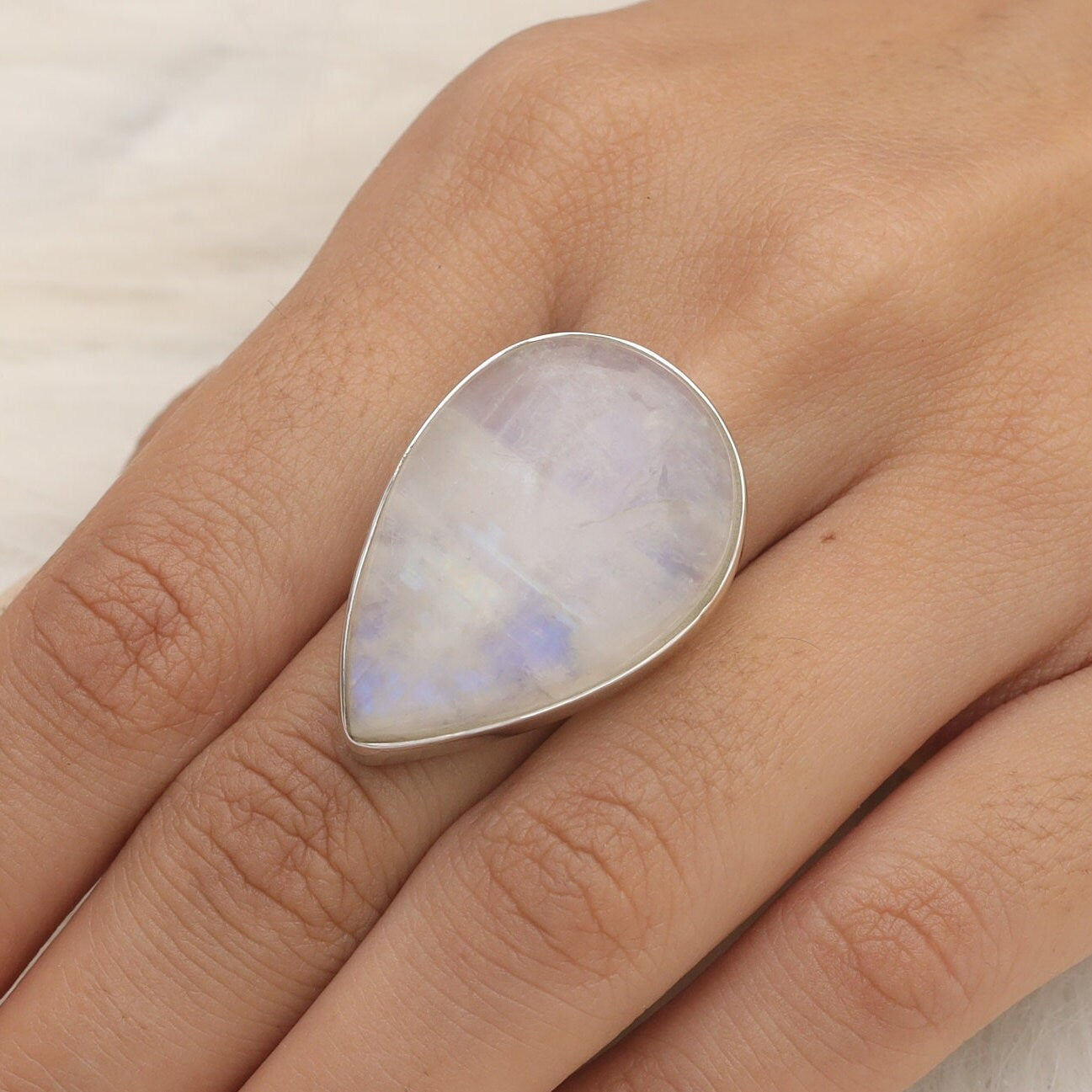 Rainbow Moonstone Sterling Silver Ring