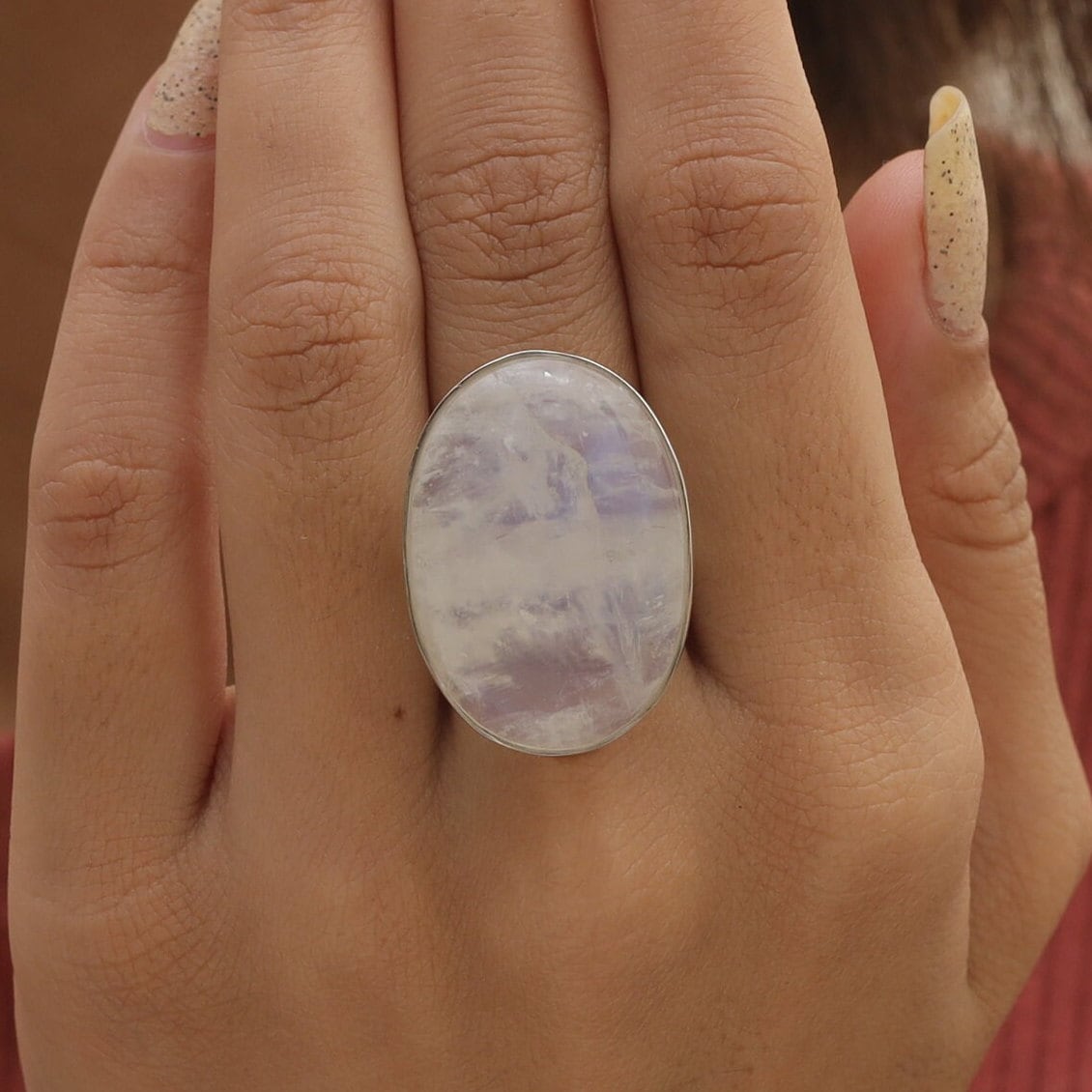 Rainbow Moonstone Sterling Silver Ring