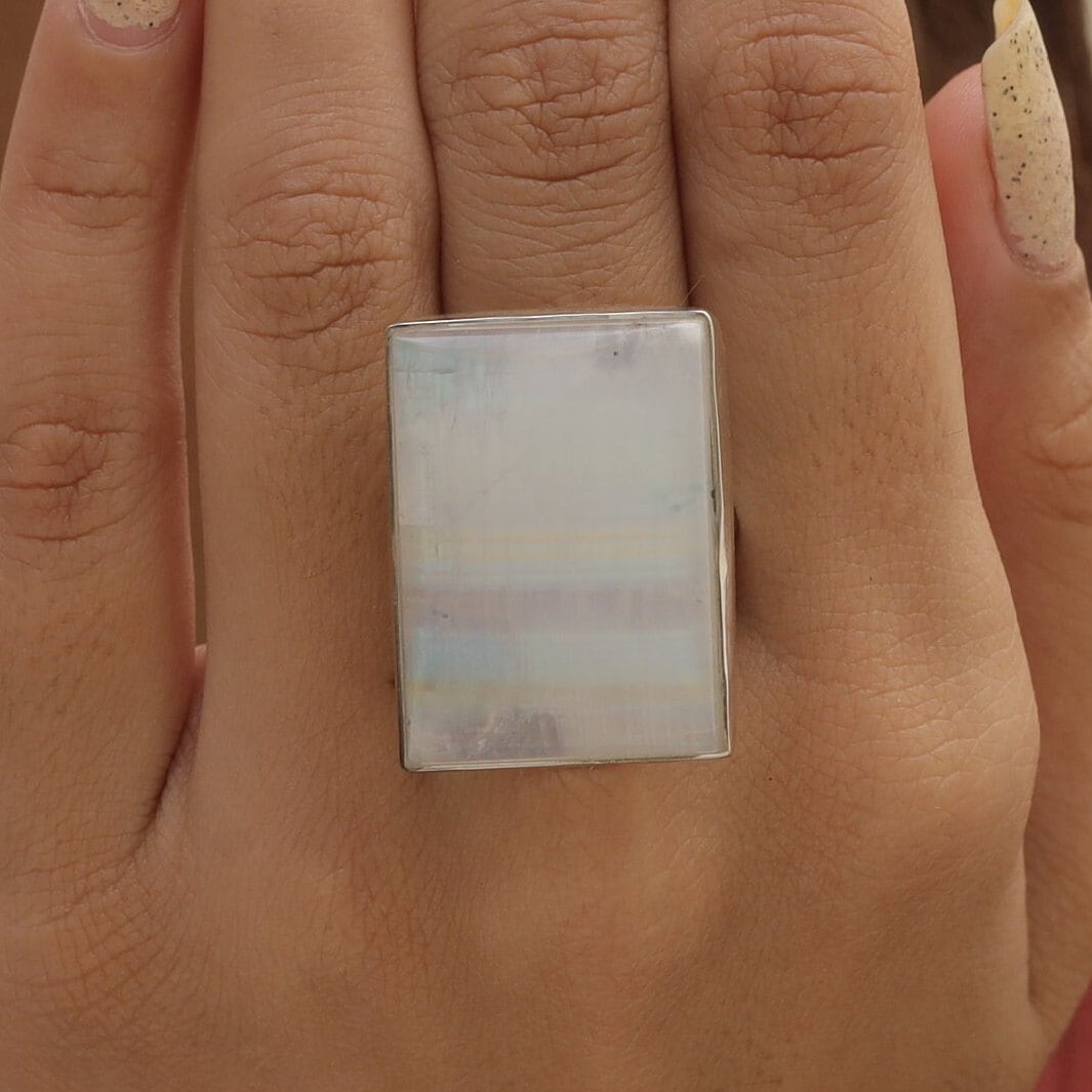 Rainbow Moonstone Sterling Silver Ring