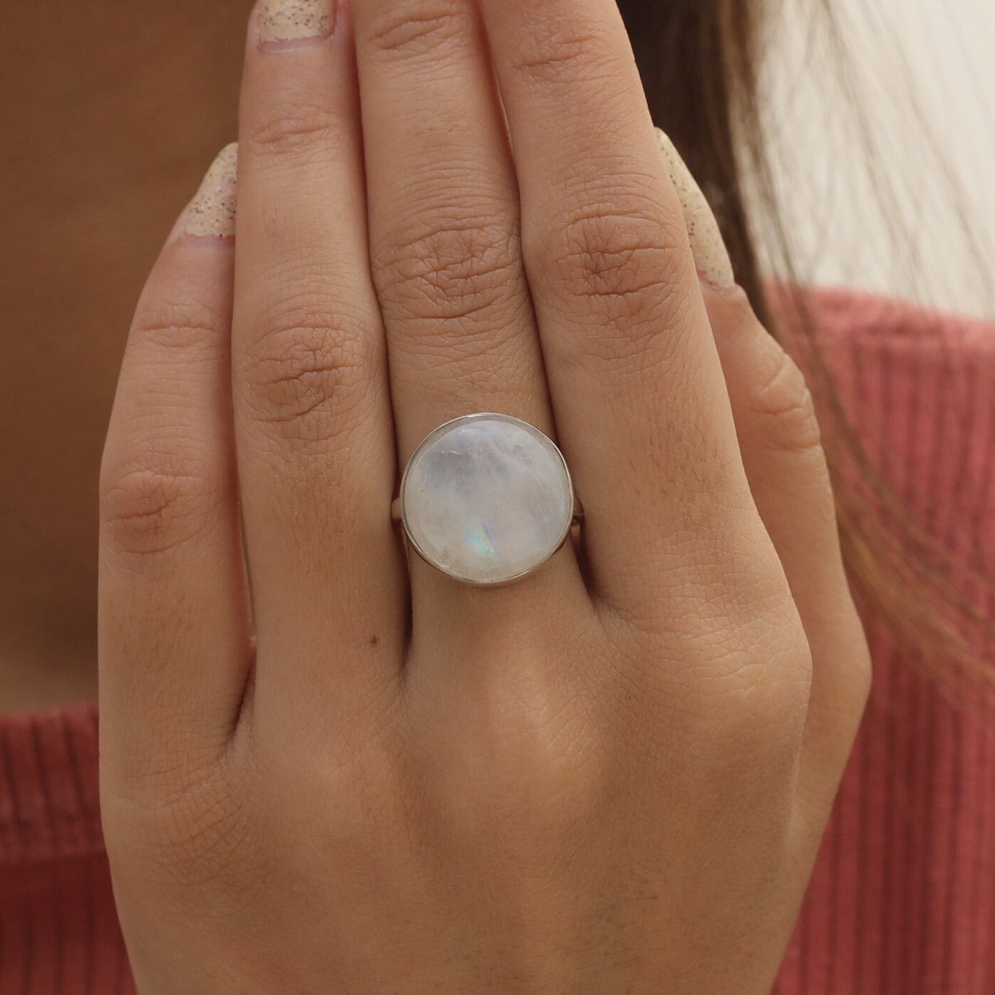 Rainbow Moonstone Sterling Silver Ring