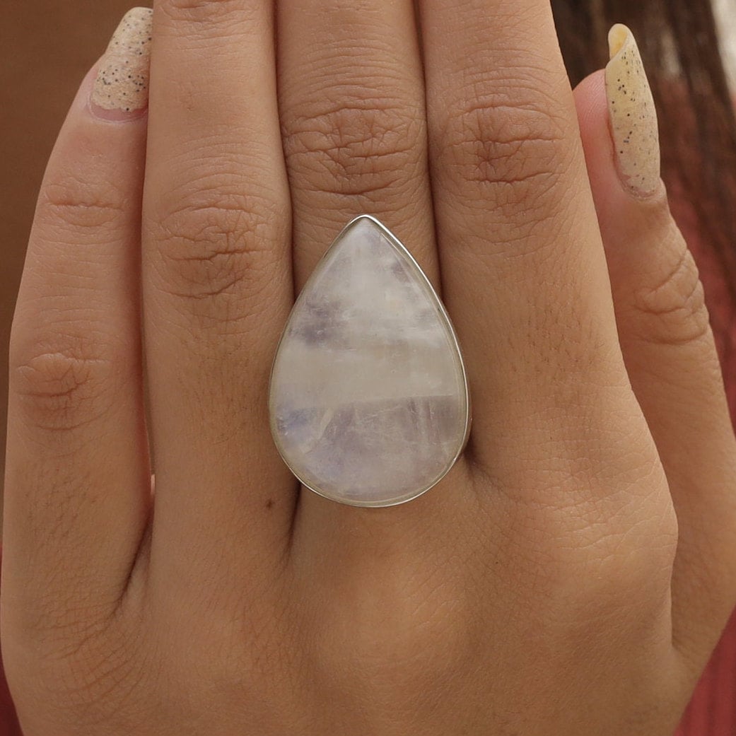 Rainbow Moonstone Sterling Silver Ring