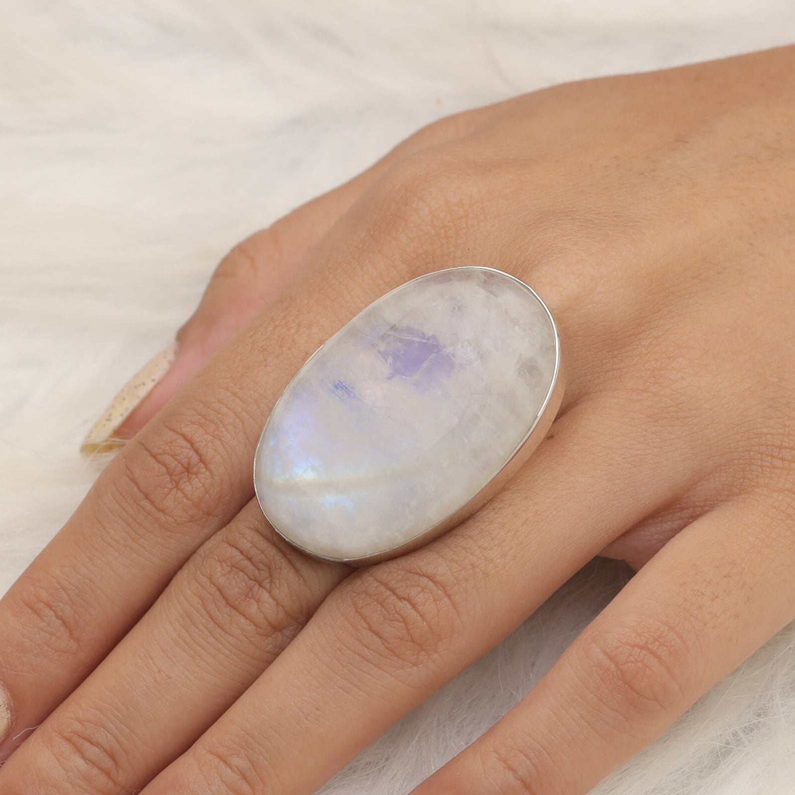 Rainbow Moonstone Sterling Silver Ring