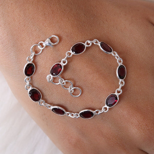 Garnet Sterling Silver Bracelet