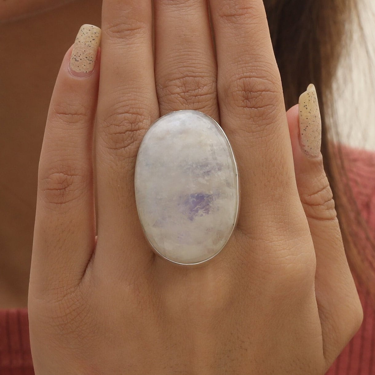 Rainbow Moonstone Sterling Silver Ring