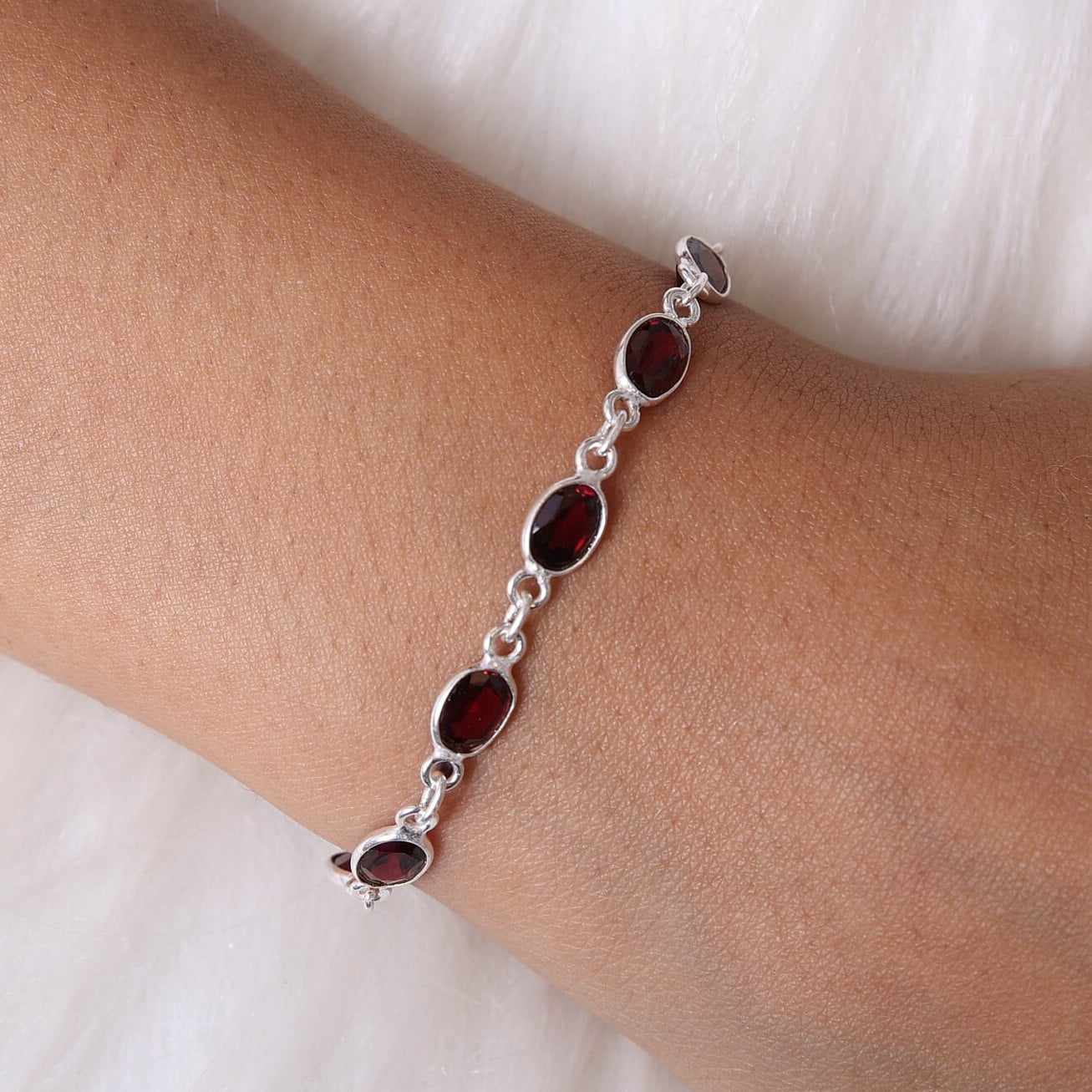 Garnet Sterling Silver Bracelet