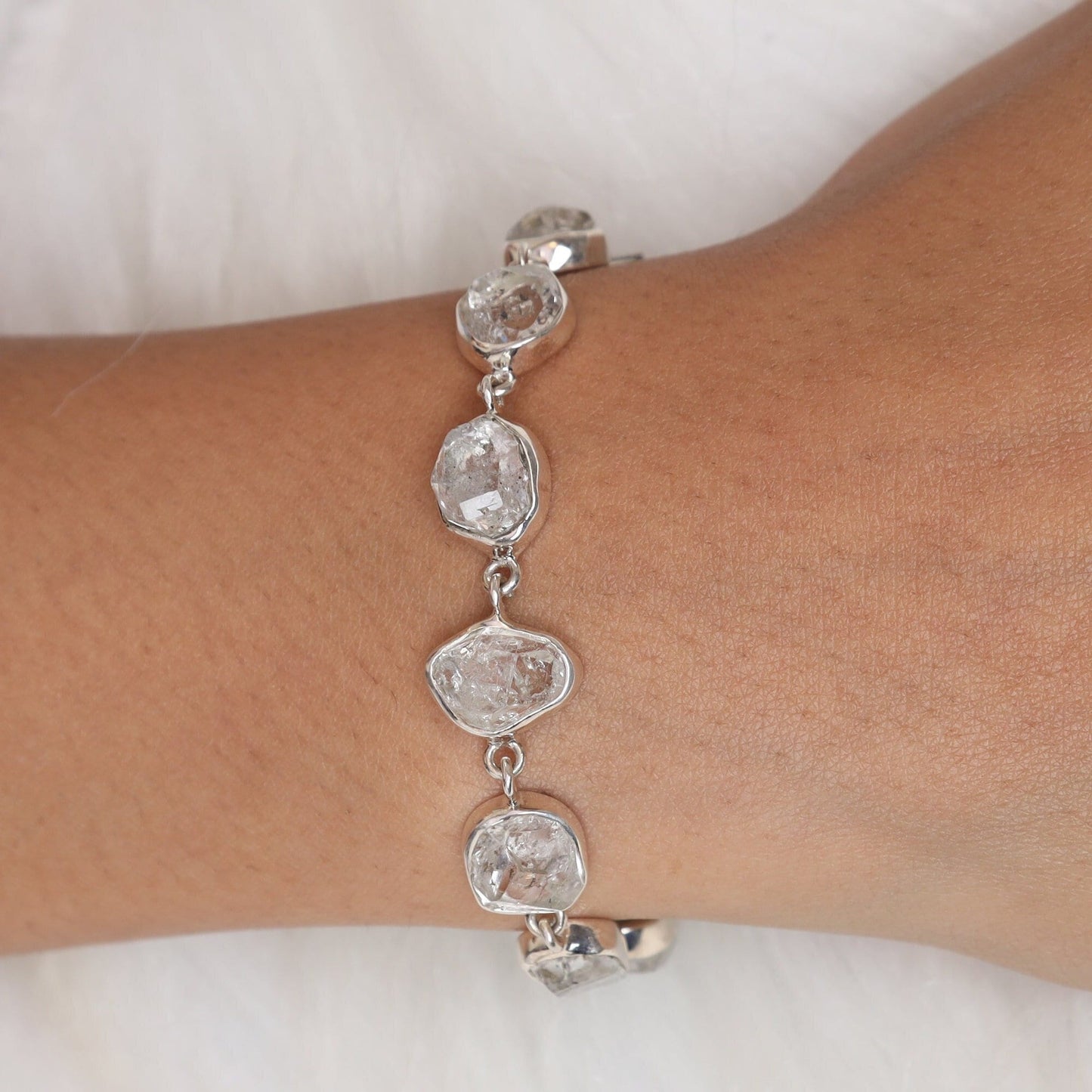 Raw Herkimer Diamond Sterling Silver Bracelet