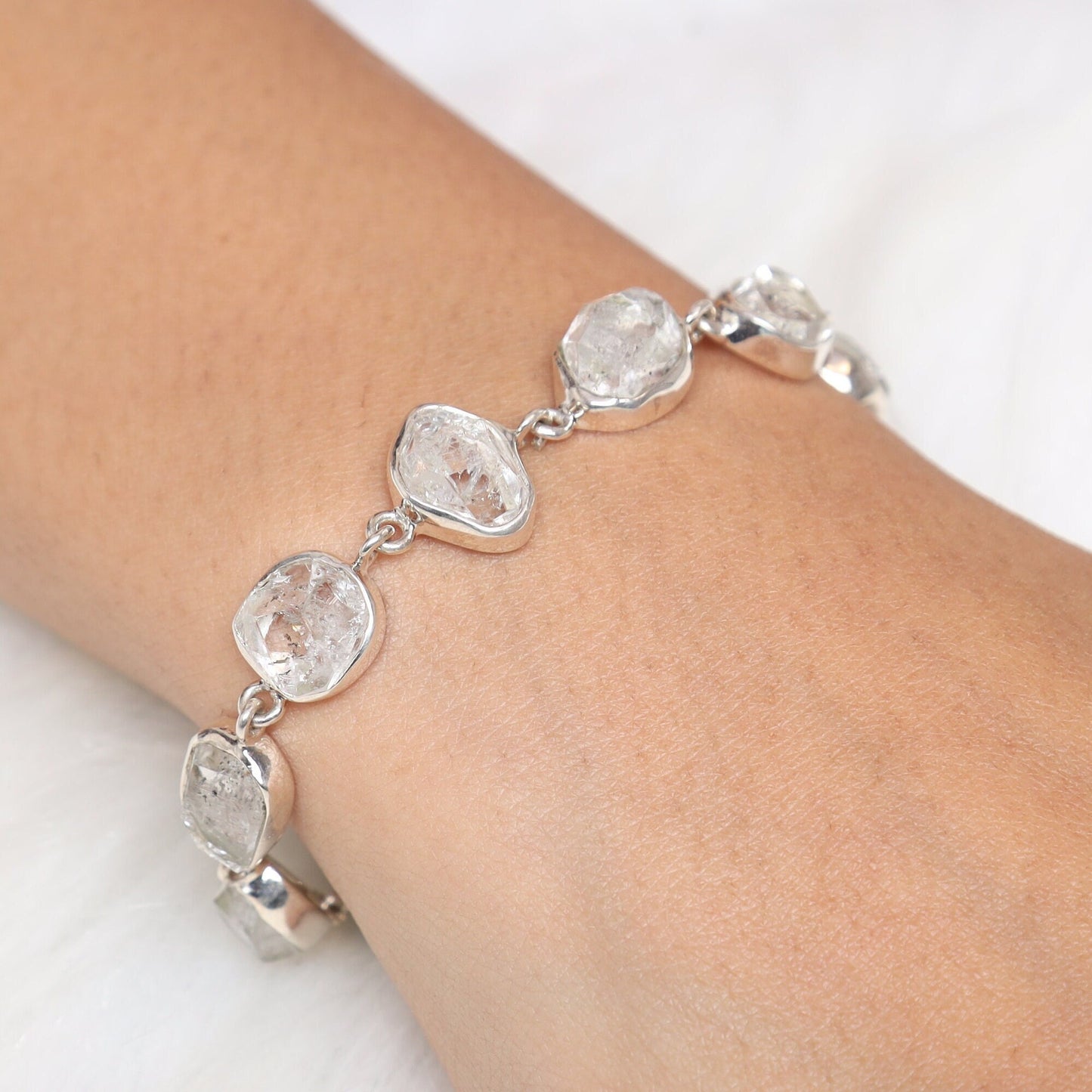 Raw Herkimer Diamond Sterling Silver Bracelet