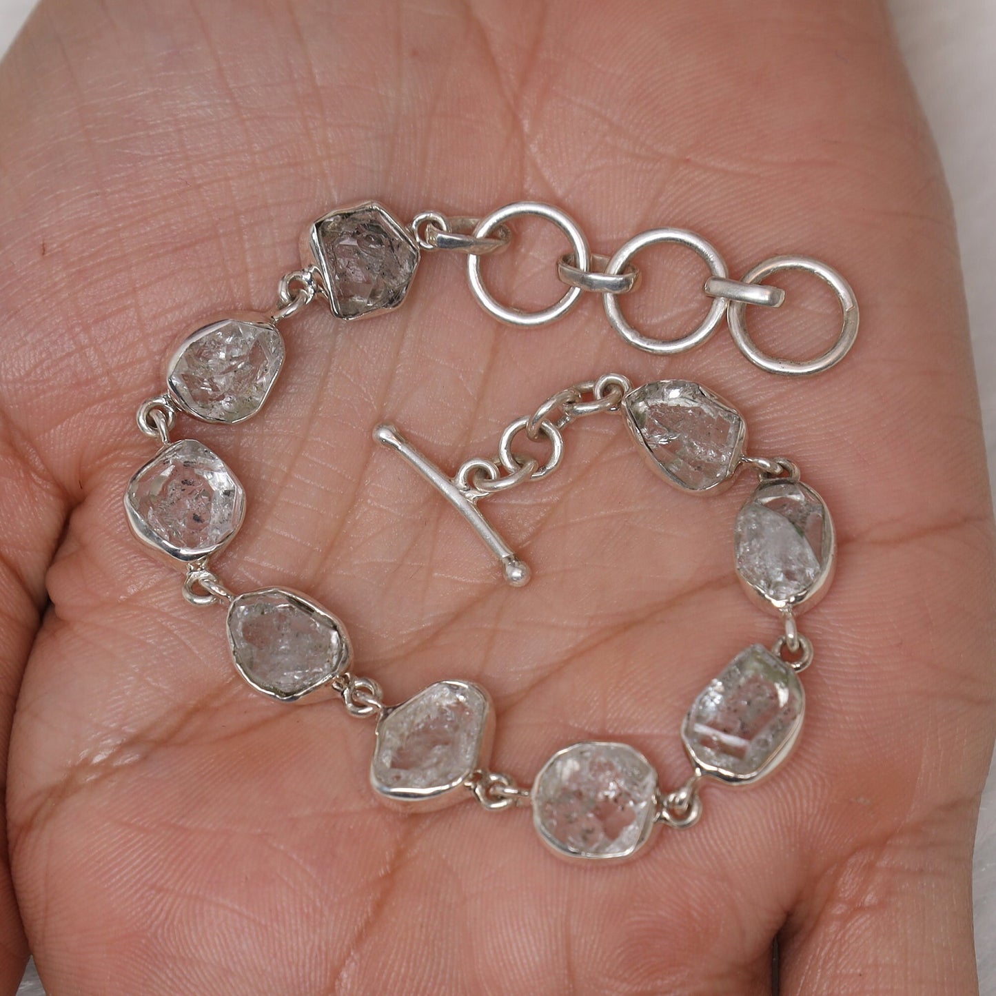 Raw Herkimer Diamond Sterling Silver Bracelet