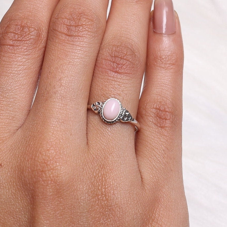 Pink Opal Sterling Silver Ring