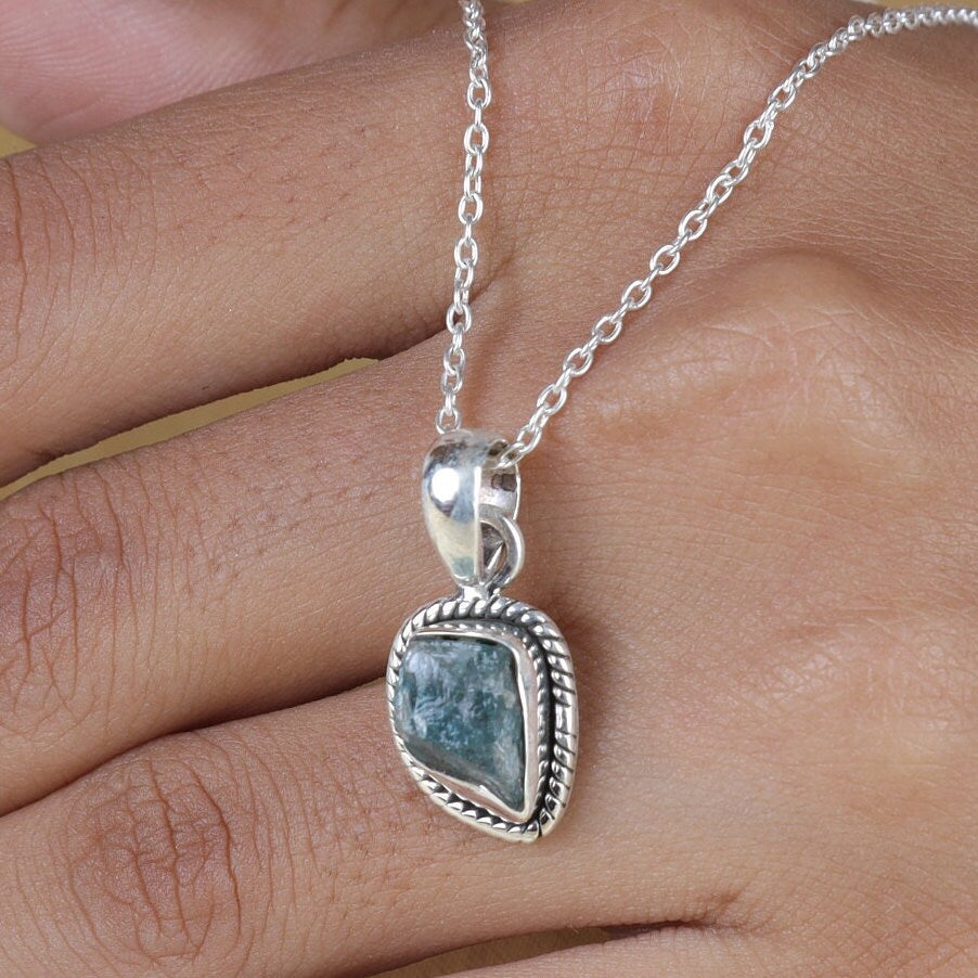 Raw Aquamarine Sterling Silver Pendant