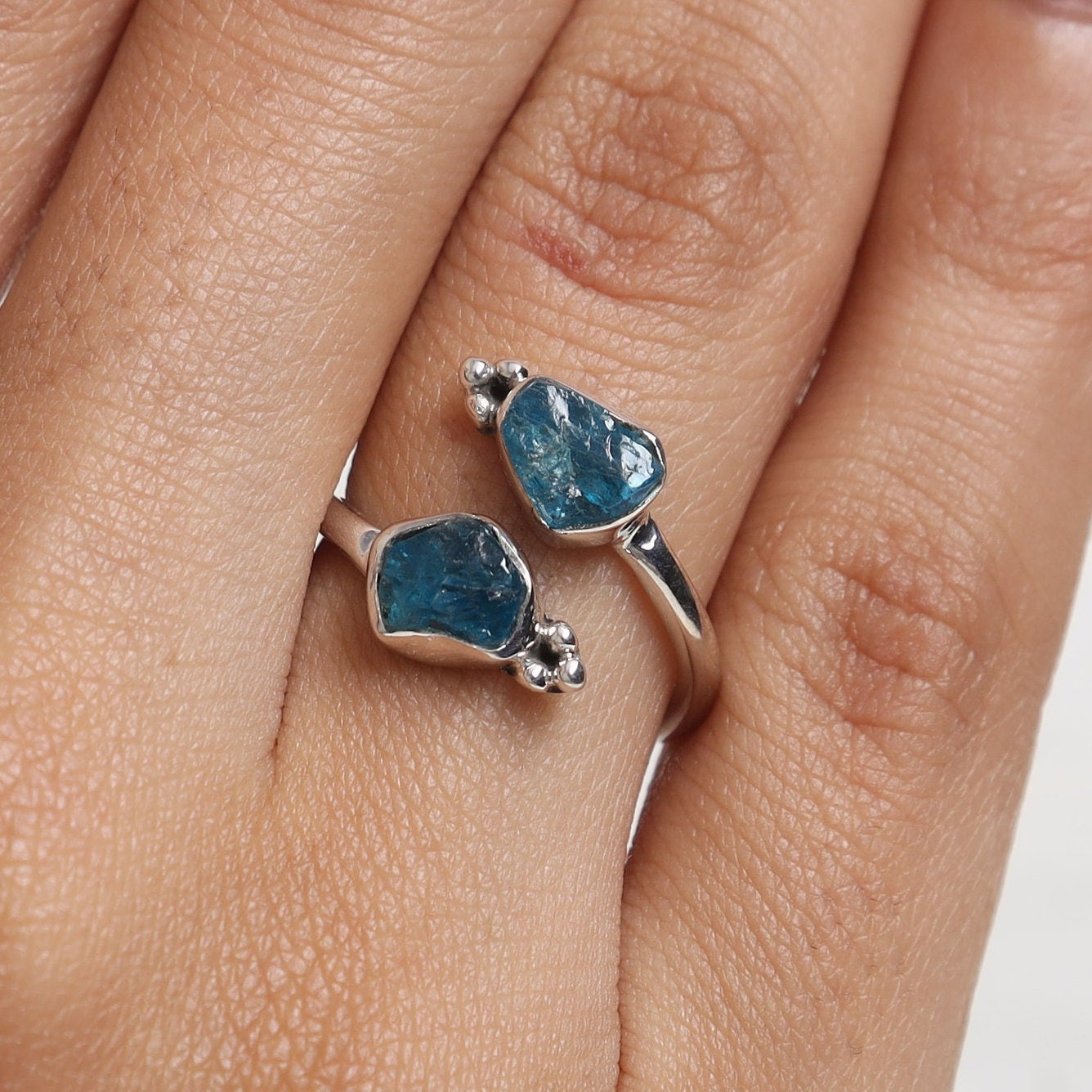 Raw Sky Blue Apatite Sterling Silver Ring