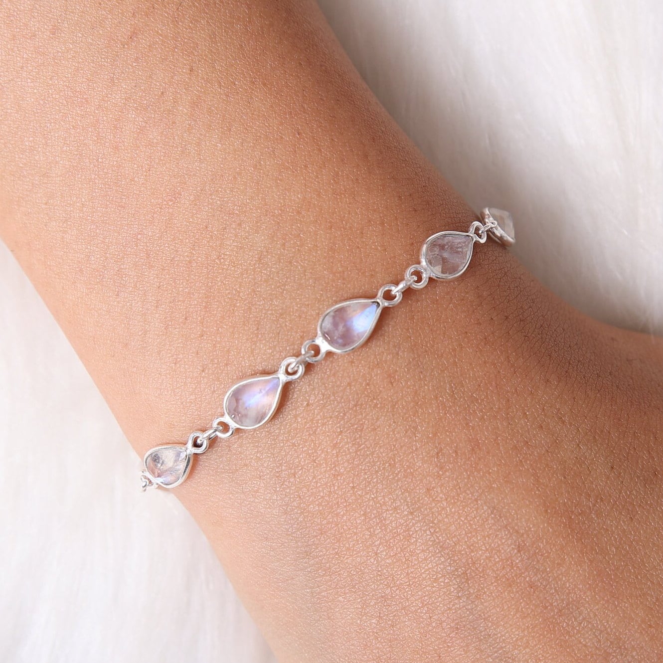 Rainbow Moonstone Sterling Silver Bracelet