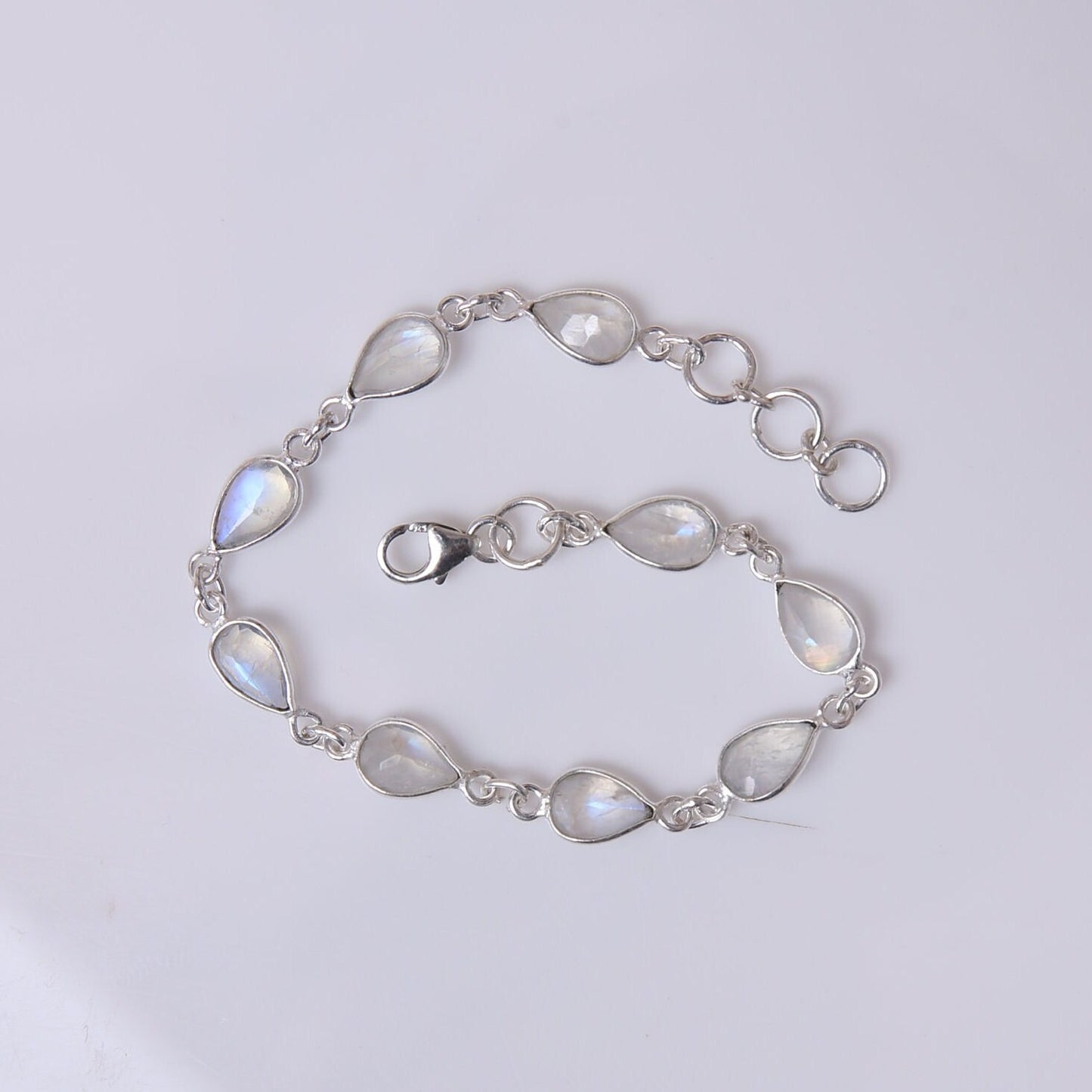 Rainbow Moonstone Sterling Silver Bracelet